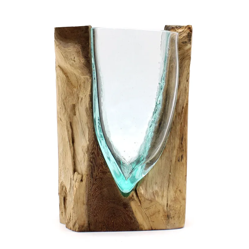 Molton Glass V-shaped Art Vase on Legno
