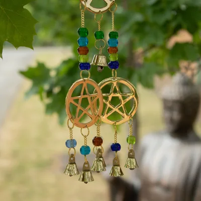 Indian Chimes Brass Tri-Pentagram 7 Bells 9.5x32cm — foto 2