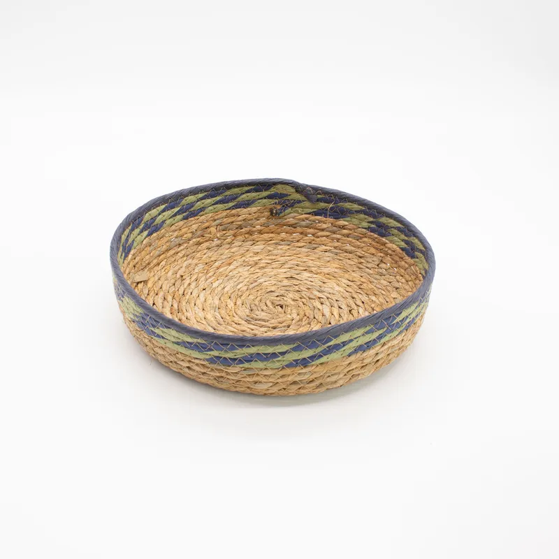 Straw & Seagrass Tray Baskets Naturale Verde & Blue Set of 3 — foto 3