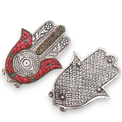 Red & Verde Small Hamsa Incenso Porta 13x5.5cm