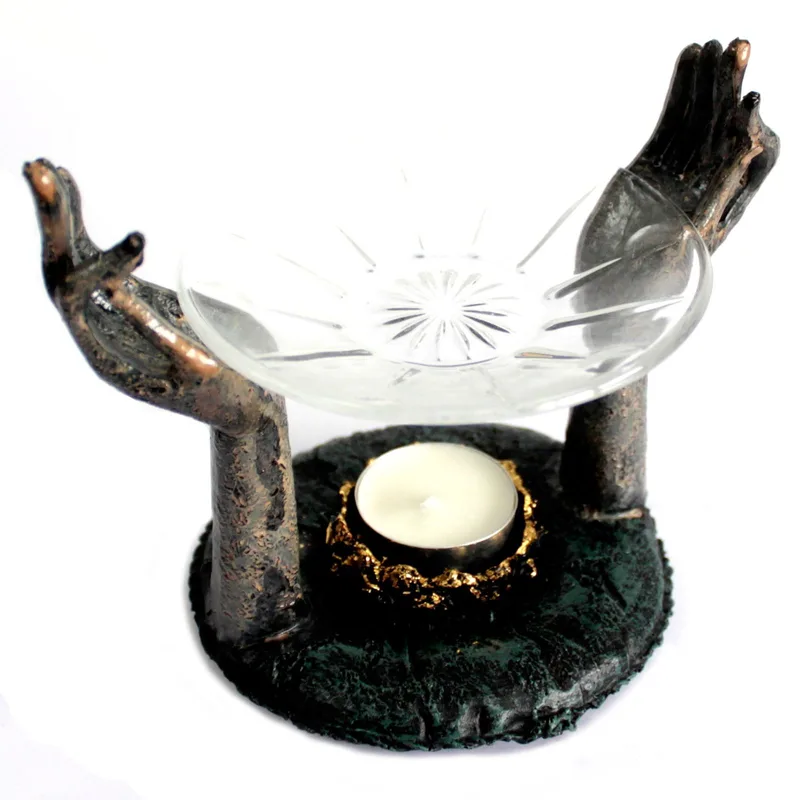 Antique Buddha Om Hands Olio Bruciatore — foto 2