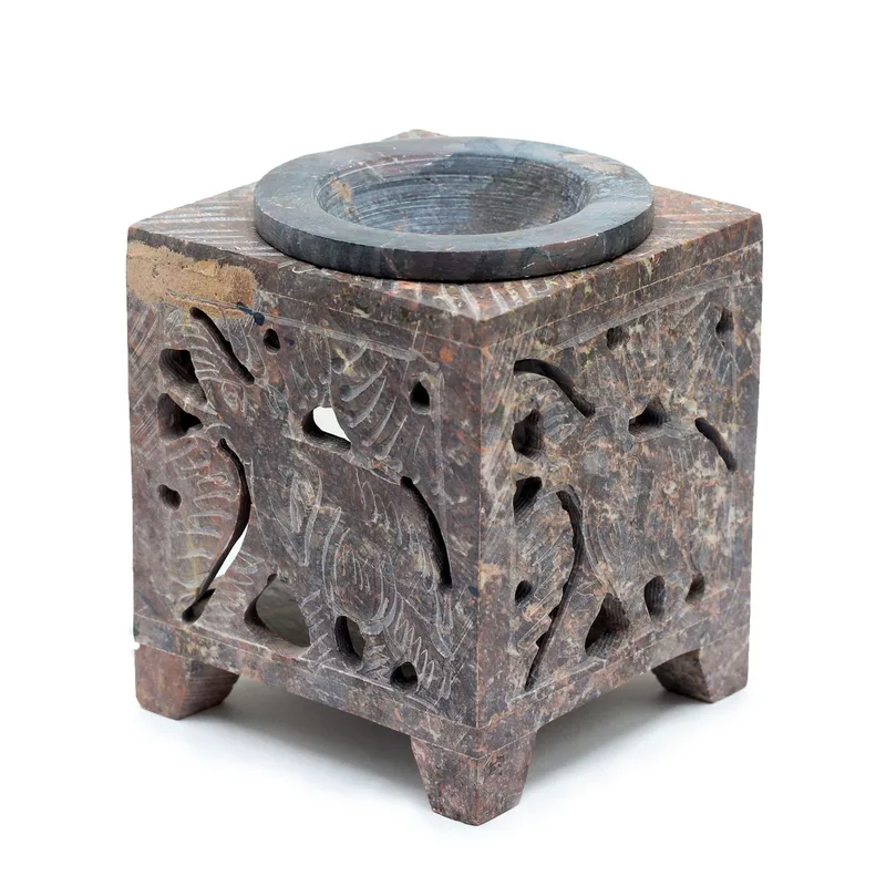 Square Soapstone Olio Bruciatore 10x7.5cm Elephant