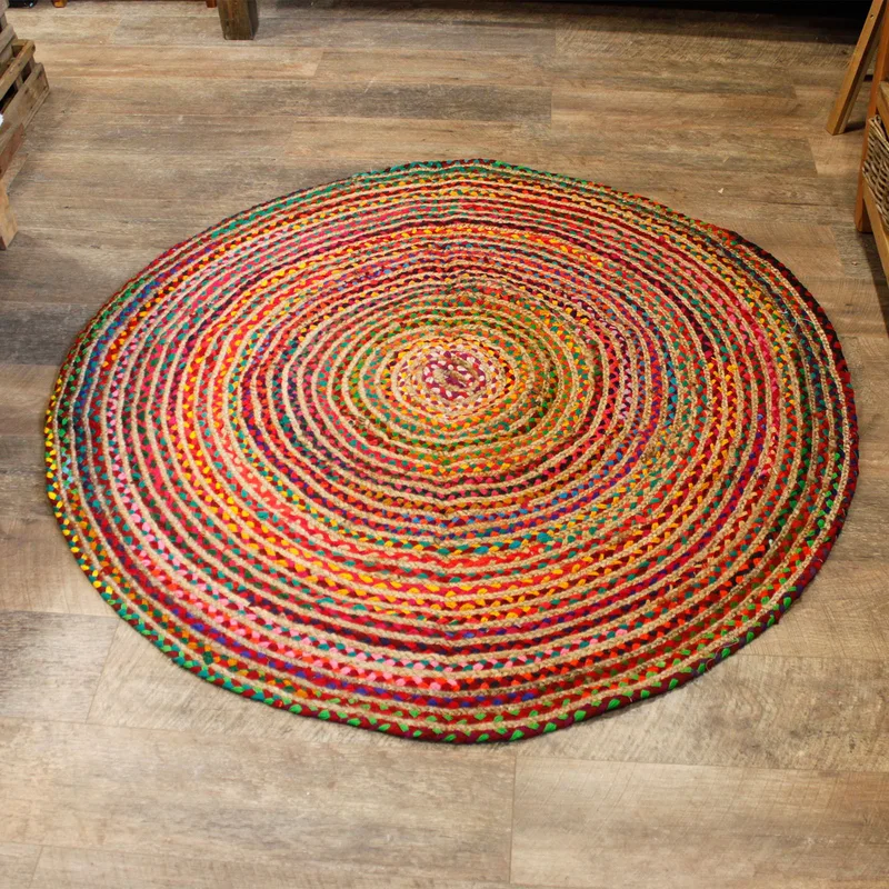 Round Jute and Recycled Cotton Rug 150 cm — foto 2