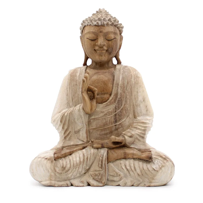 Hand Carved Buddha Statue 30cm Teaching Transmission Whitewash — foto 4