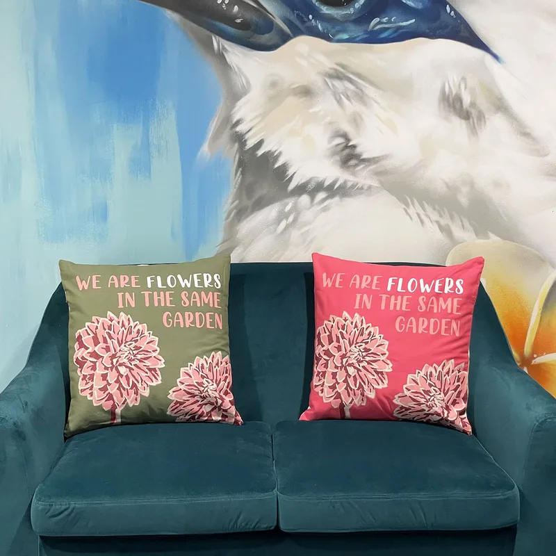 Printed Cotton Cushion Cover - We are Fiori - Olive — foto 1