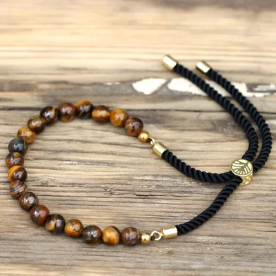 18K Oro Plated Gemstone Nero String Bracelet Tiger Eye — foto 3