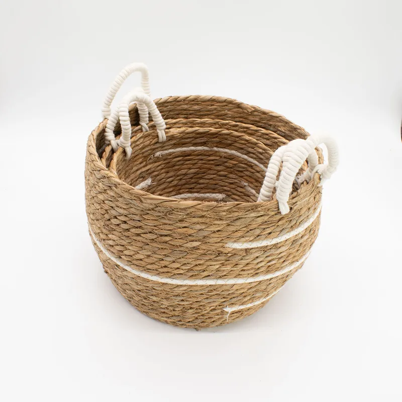 Cotton & Seagrass Large Baskets – Naturale Stripes – Set of 3 — foto 1