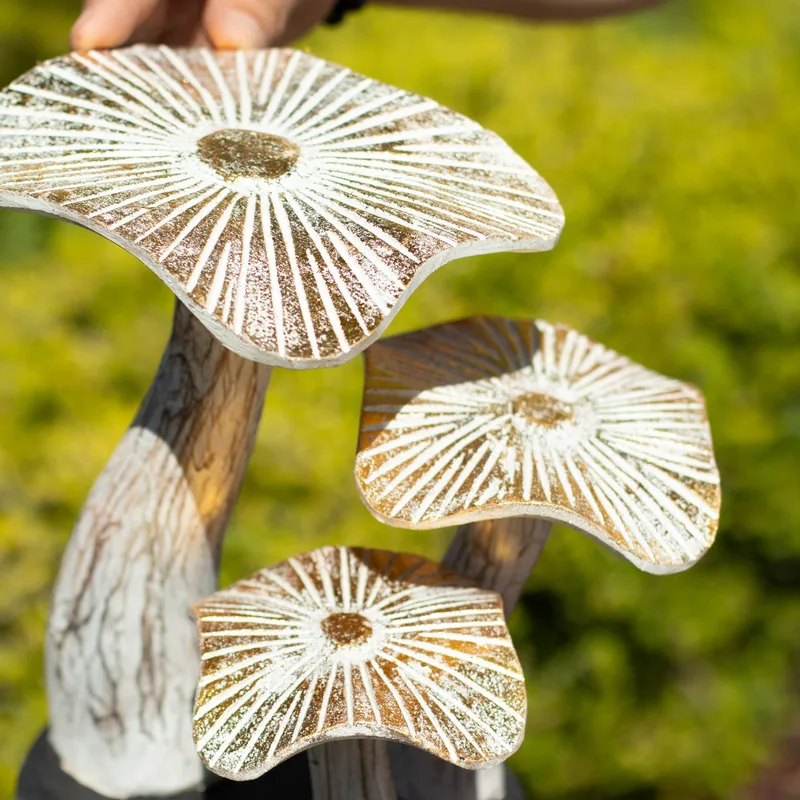 Medium Golden Mushroom Art 25cm Whitewash — foto 3
