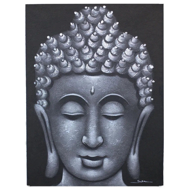 Buddah Painting Grey Brocade Detail