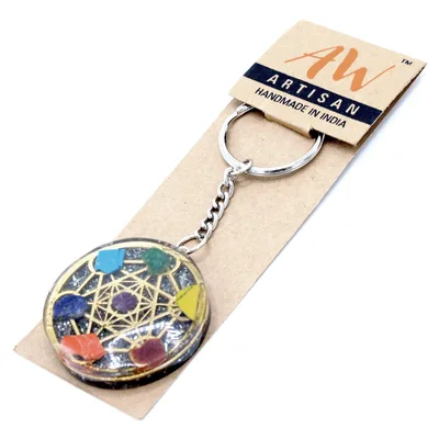Orgonite Power Keyring Round Seven Chakra