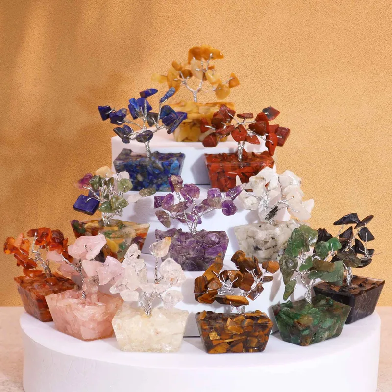 Scatola of 12 Mini Gemstone Trees On Orgonite Base Assorted Mix