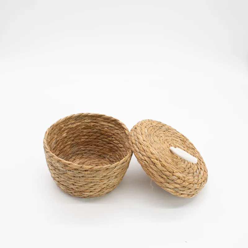 Seagrass & Cotton Round Baskets with Lids Naturale Set of 3 — foto 4