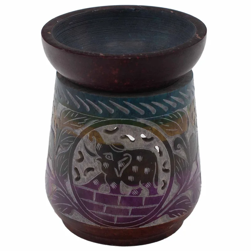 Large Soapstone Olio Bruciatore 13x10cm - Elephant - Five Colours
