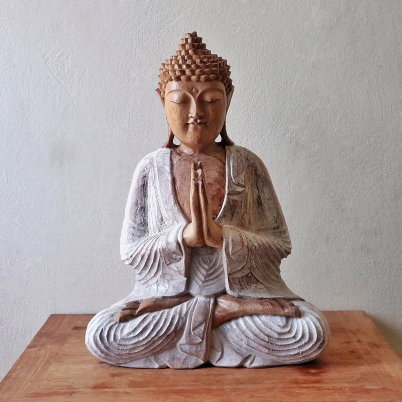 Hand Carved Buddha Statue - 30cm Welcome - Whitewash — foto 1