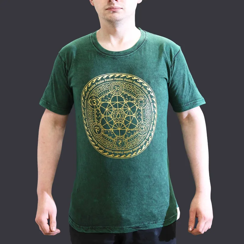 Nomad Sari Stonewashed Cotton T-Shirt – Chakra – Verde – Small — foto 1