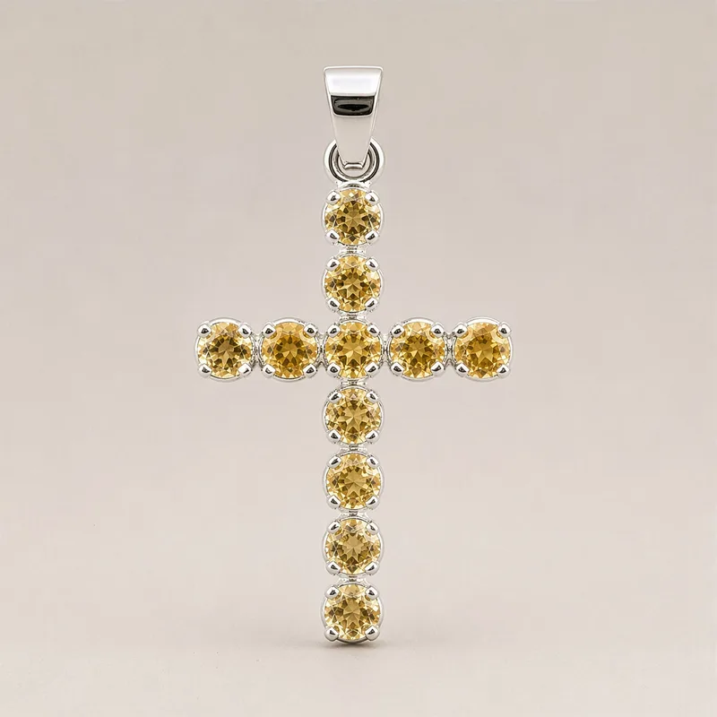 Indian Devotional Pendant Argento Plated Citrine Crucifix — foto 5
