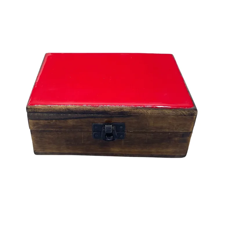 Medium Ceramic Glazed Legno Scatola - 15x10x6cm - Red