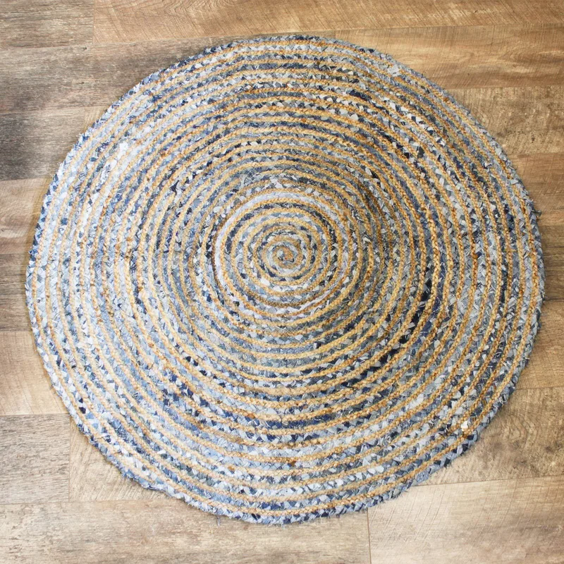 Tappeto rotondo in juta e denim riciclato – 120 cm