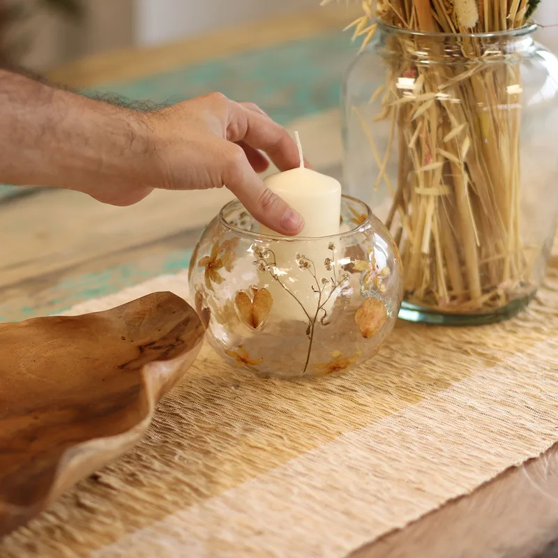 Naturale Floral Glass Large Bowl Candela Porta Rosa - — foto 3