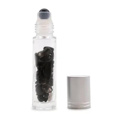 Gemstone Essenziale Olio Roller Bottle - Nero Tourmaline - Argento Cap + Gemstone Roller Tip for 5ml Bottle - Nero Tourmaline