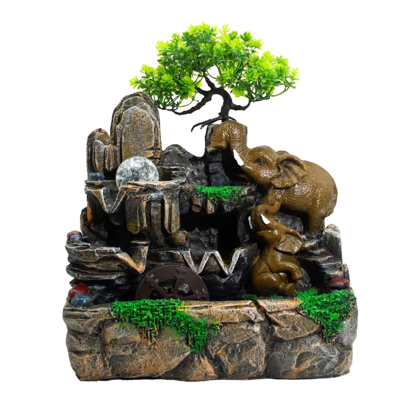 Elephants in Love Tabletop Water Feature with Crystal Ball, Light & Watermill — foto 4