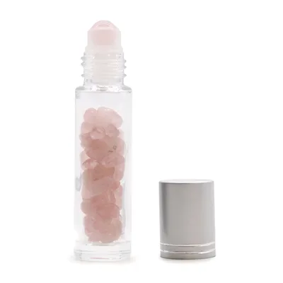 Gemstone Essenziale Olio Roller Bottle - Rosa Quartz - Argento Cap + Gemstone Roller Tip for 5ml Bottle - Rosa Quartz