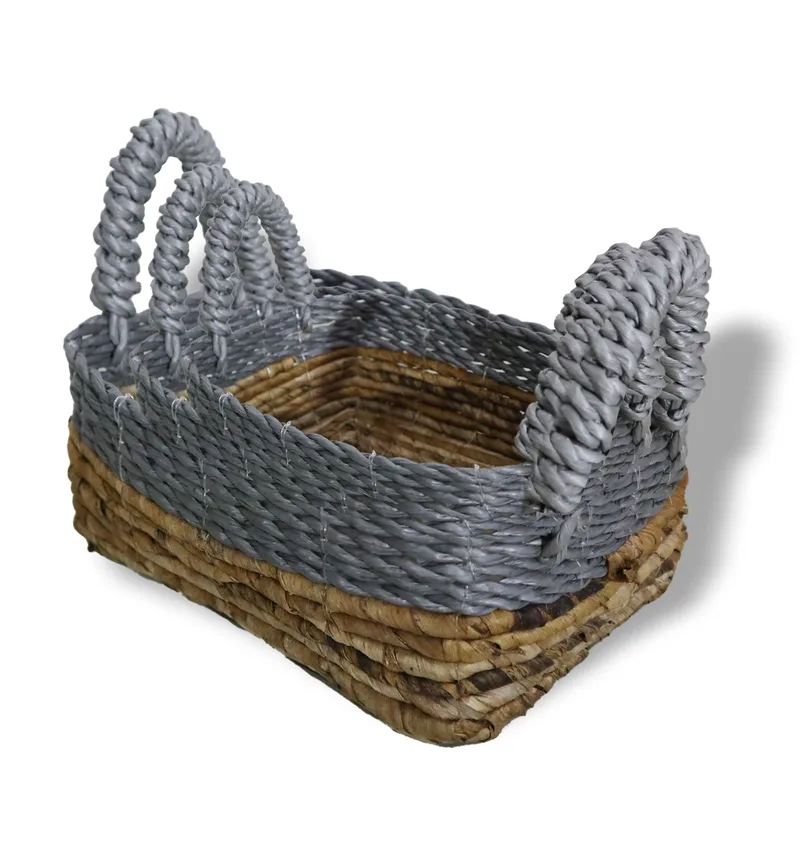 Banana Leaf & Abu-Abu Raffia Square Basket- Set of 3 — foto 3
