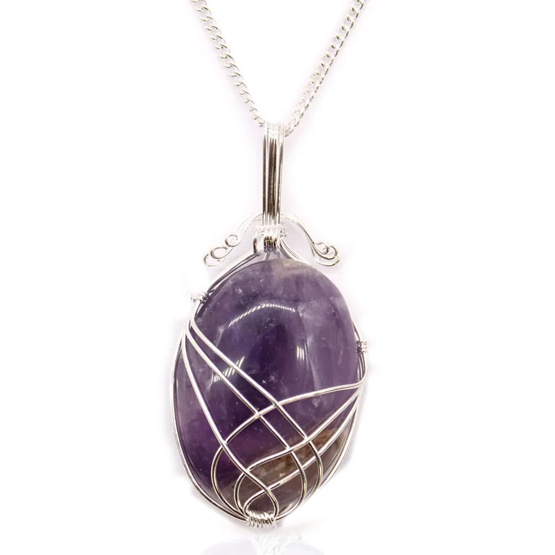 Swirl Wrapped Gemstone Necklace Amethyst