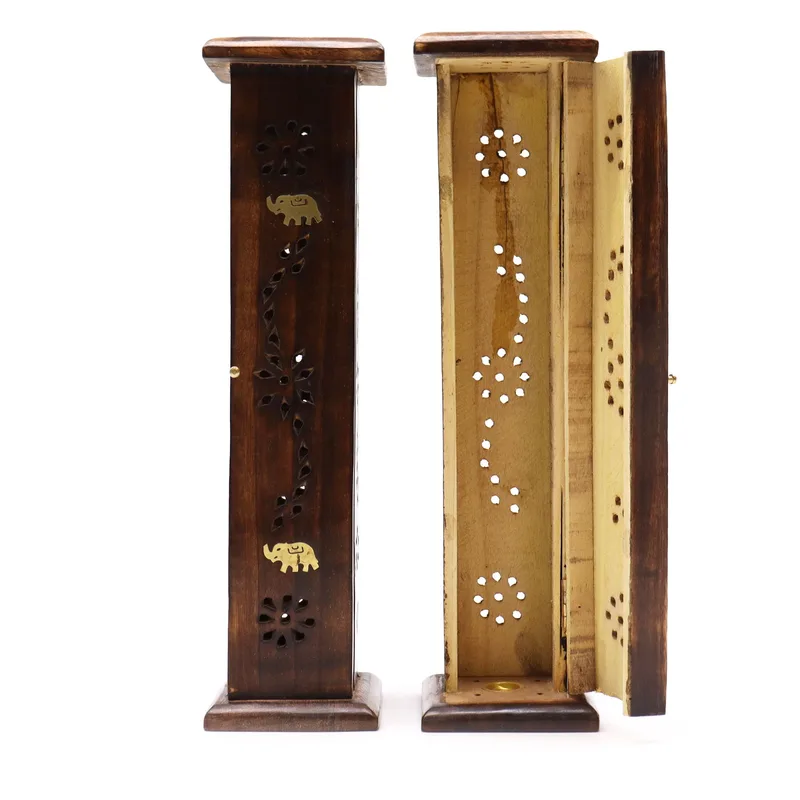 Square Incenso Tower - Brass inlay - Mango Legno