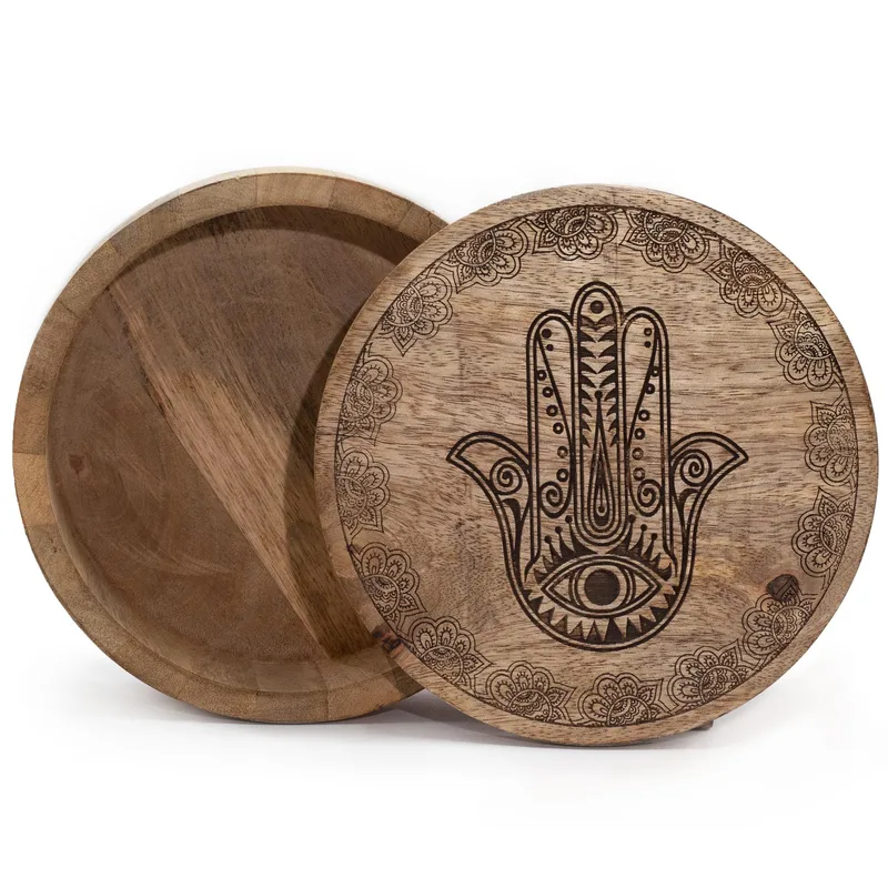 Big Round Scatola 17.5x7.5cm Hamsa Nero Engraved