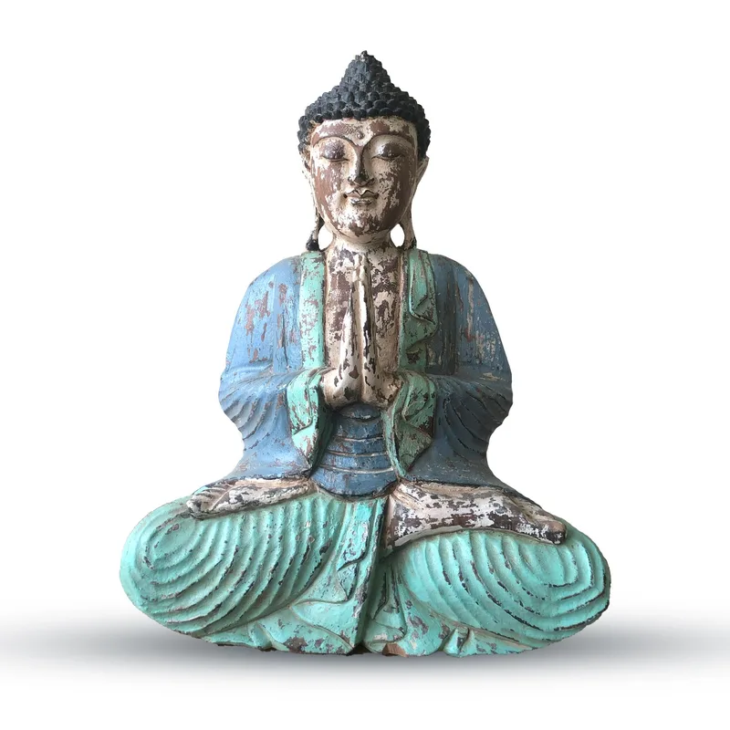 Vintage Blu Mint Hand Carved Buddha Statue 40cm Welcome