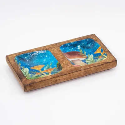 Double Trinket Tray 20x10x2.5cm Mushroom Design Teal