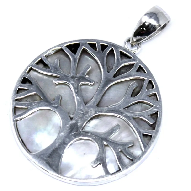 Albero of Life Argento Pendent 30mm Mother of Pearl