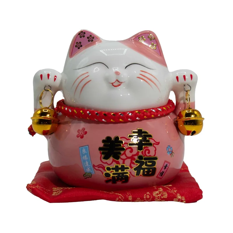 Ceramic Money Cat Bank Pink on Cushion — foto 1