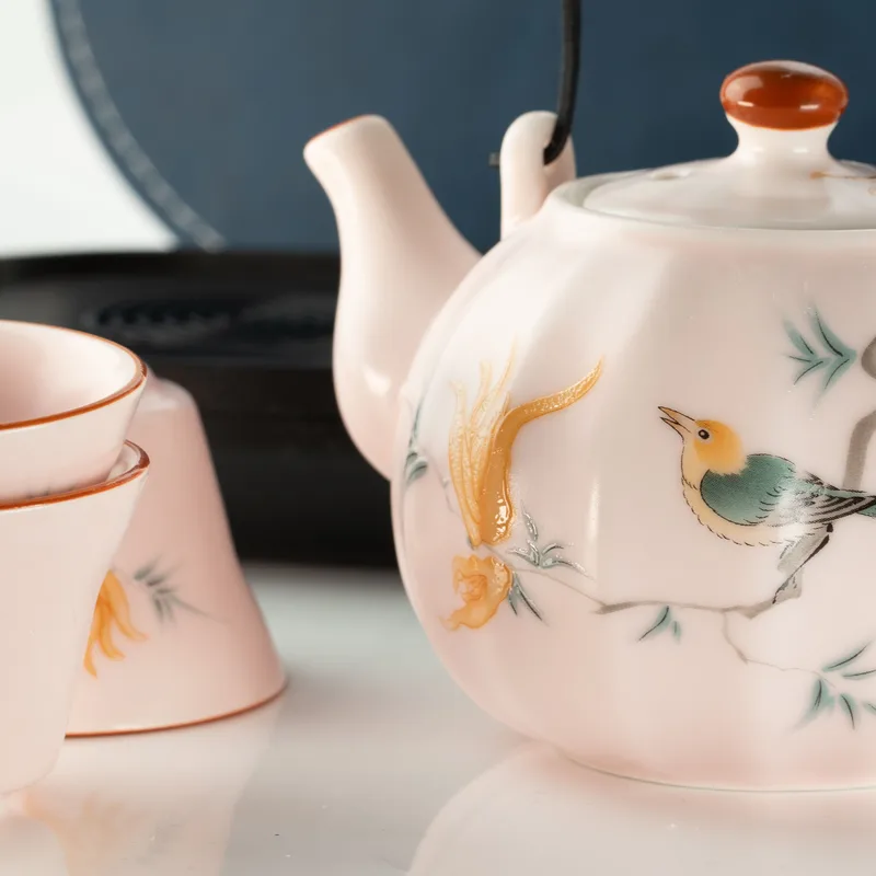 Travel Teapot Set & Four Cups - Pink Vintage Pumpkin Style — foto 3