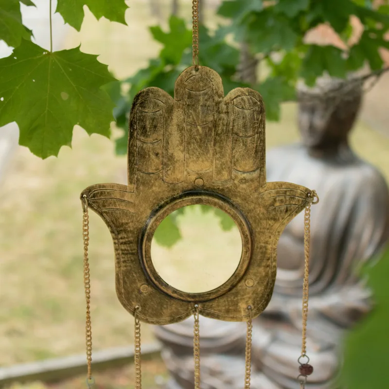 Indian Chimes Hamsa Lrg Mirror 5 Bells 19x65cm — foto 4