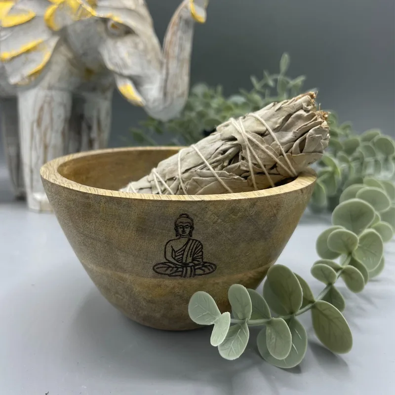 Ciotola di Stesura su Legno e Offerte Rituali – Buddha – 12x7cm — foto 1