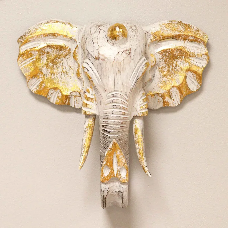 Large Elephant Head Oro & Whitewash — foto 4