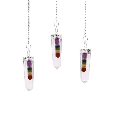 Crystal 7 Chakra Bounded Thin Point Flat Pendants