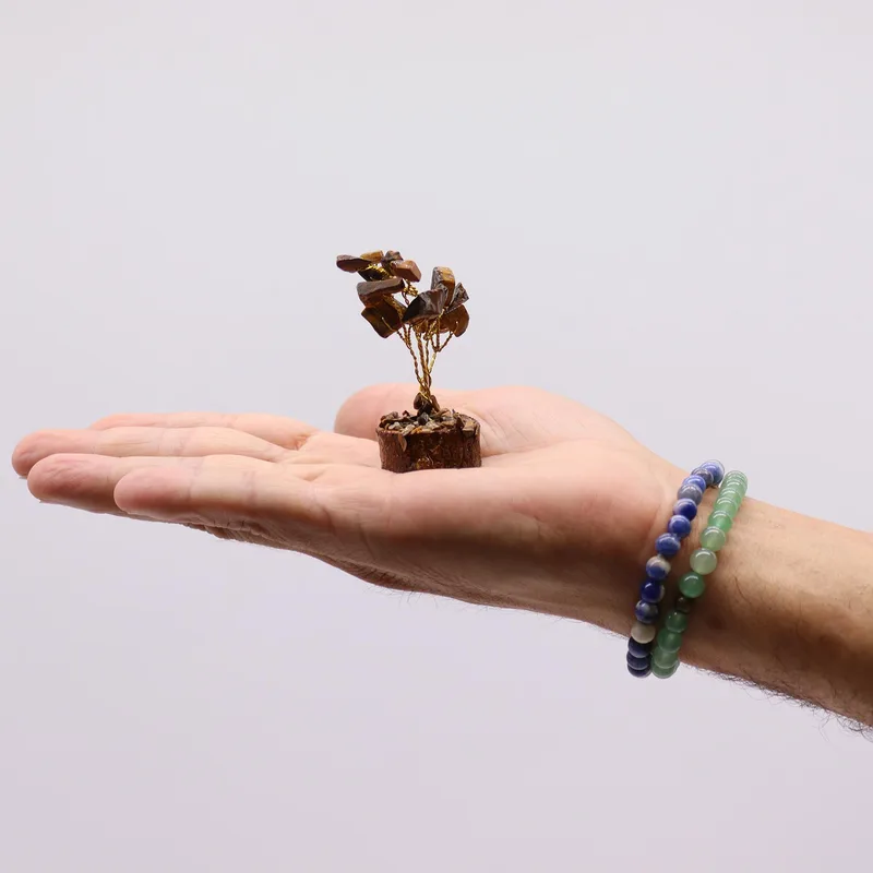 Mini Gemstone Trees On Legno Base - Tigereye (15 stones) — foto 3