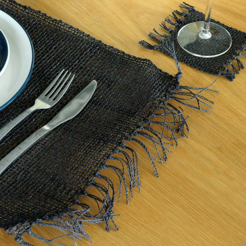 Seagrass Fringe Naturale Placemat - Nero