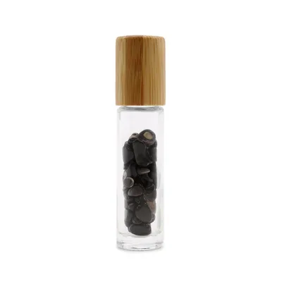 Olio Roller Bottiglia con Pietra Preziosa – Turmalina Nera – Cappuccio in Legno + Punta Roller in Pietra Preziosa per Flacone da 5 ml — foto 1
