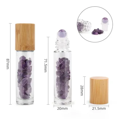 Olio Roller Bottiglia con Pietra Preziosa – Amethyst – Cappuccio in Legno + Punta Roller in Pietra Preziosa per Flacone da 5 ml – Amethyst — foto 2