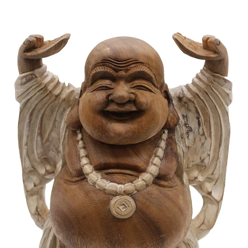Hand Carved Buddha Statue 40cm Hands Up Whitewash