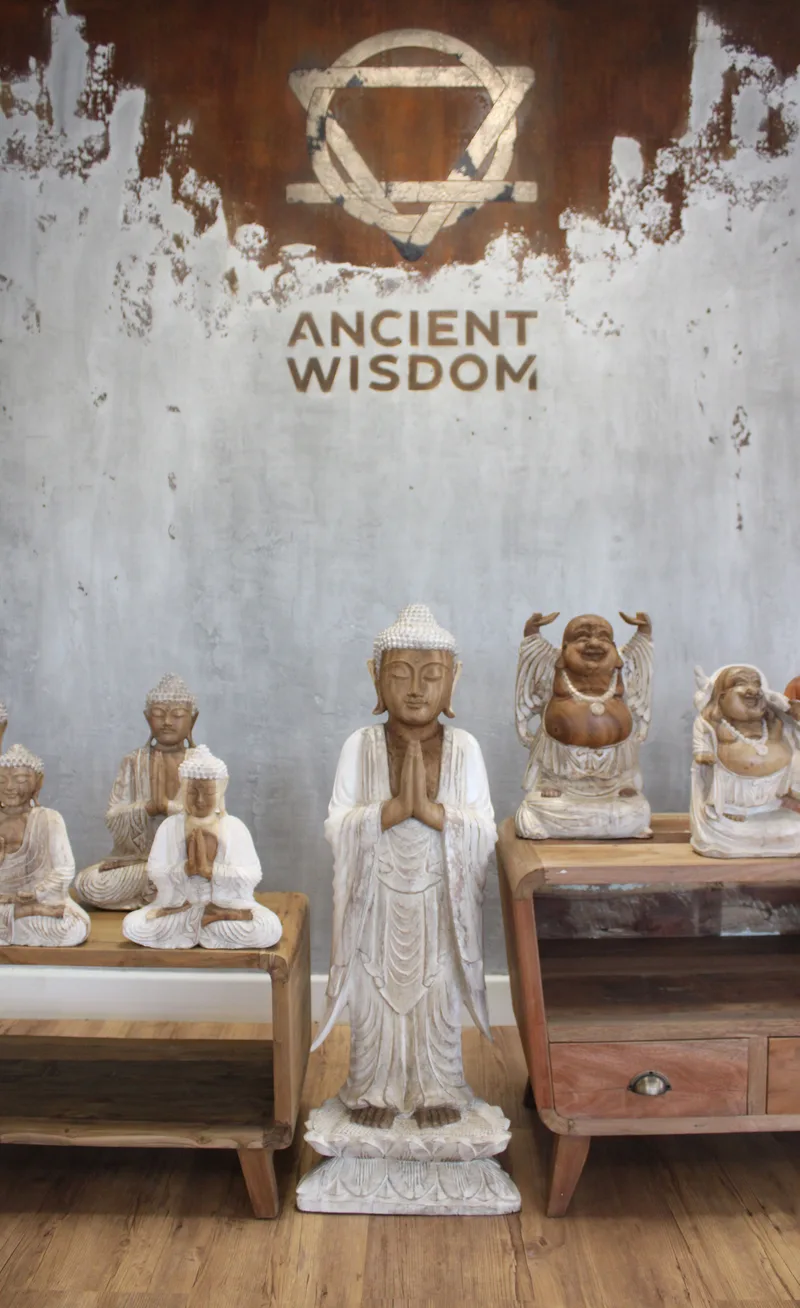 Intagliato a Mano Buddha Statue 100 cm Welcome Whitewash