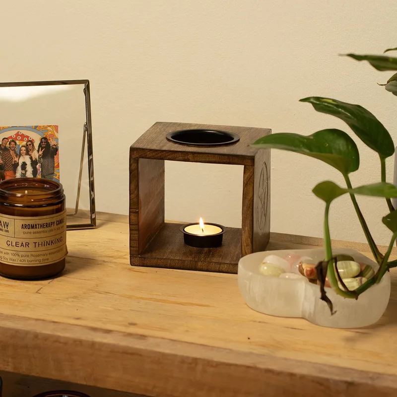 Large Square Mango Legno Olio Burner- Pentagon — foto 4