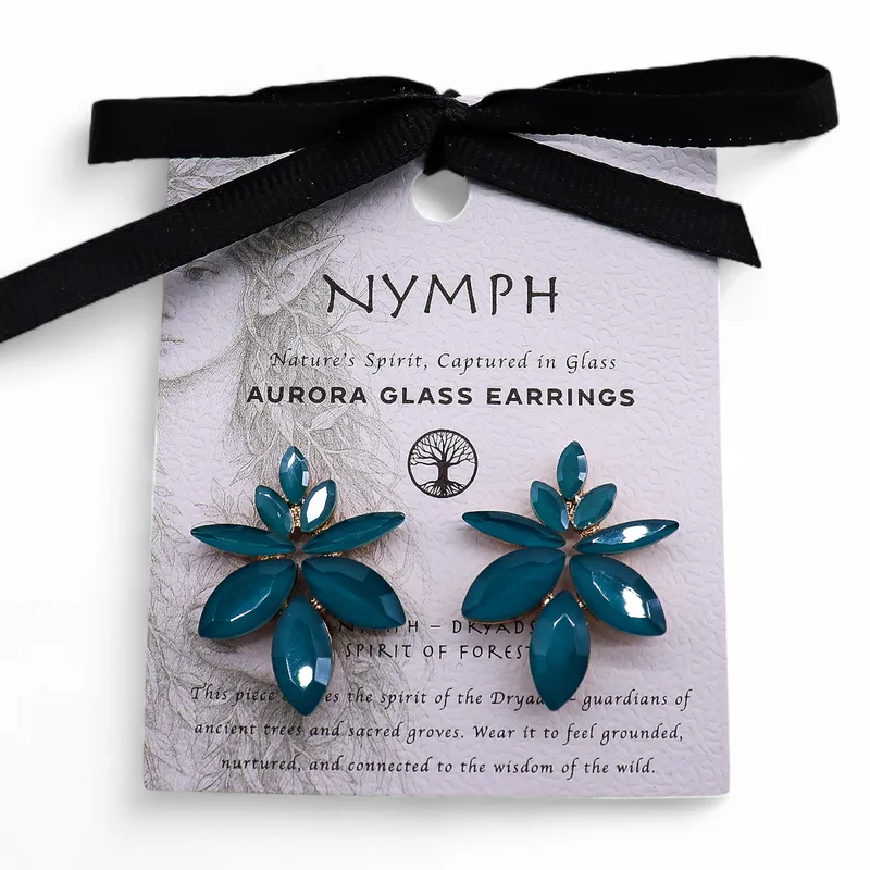 Teal Verde - Vintage Glass - Fiori - Earrings — foto 3