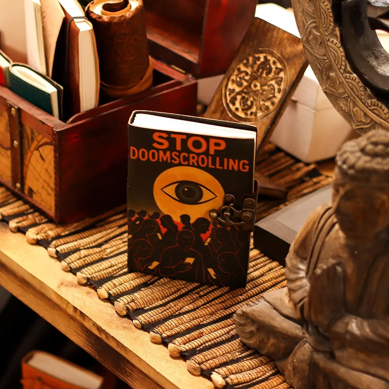 Leather Printed Notebook – Stop Doom Scrolling 17.8x12.7 cm