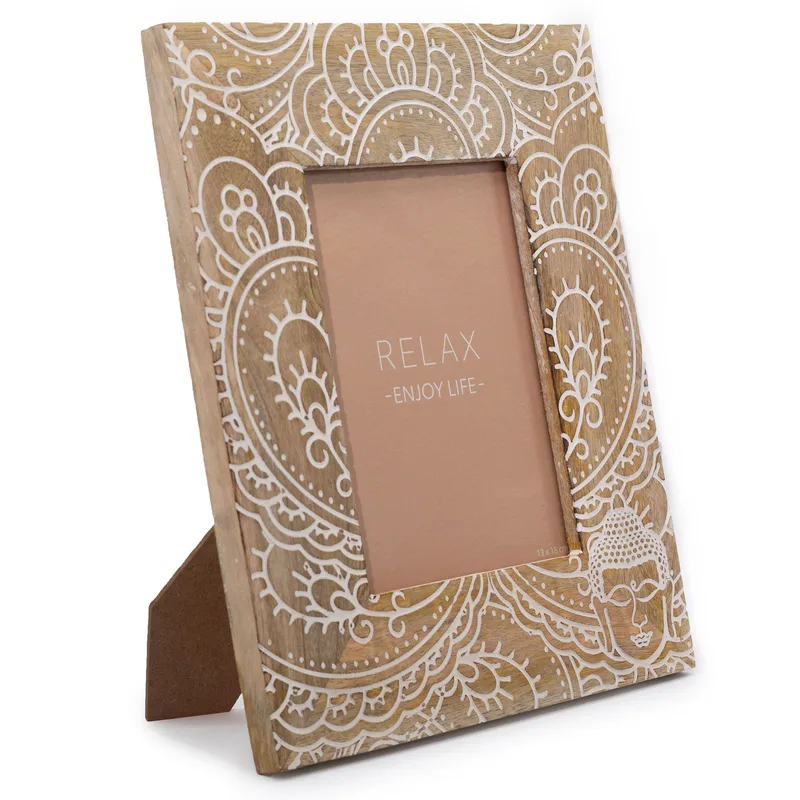 Lrg Mango Legno Picture Frame 28x23x2cm Buddha Bianco
