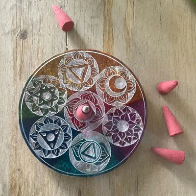 Soapstone Disc Incenso Porta 10cm Seven Chakra — foto 3